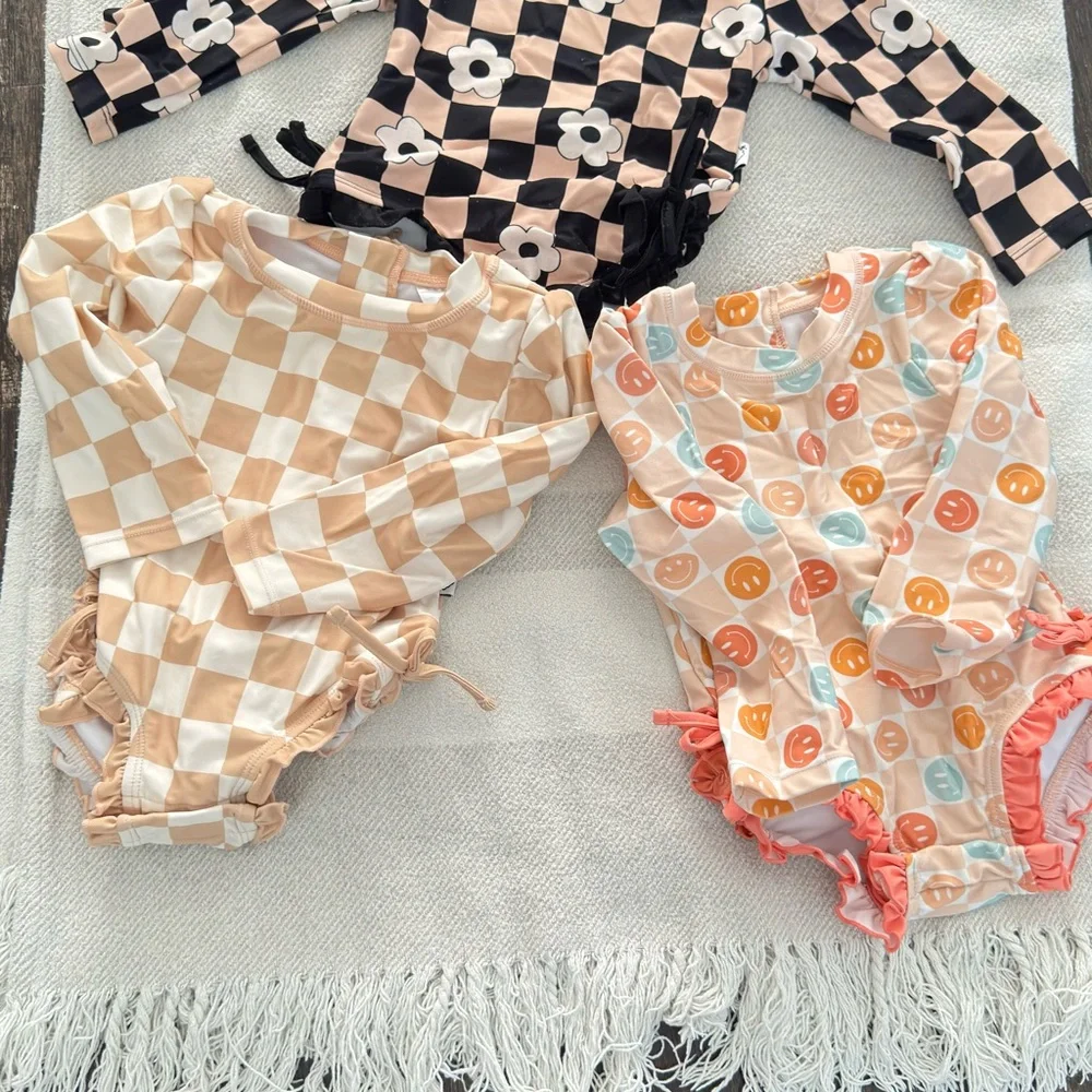 Toddler Girl One-Piece Swimsuit Set - Mixed Prints Ruffle Butts 12-18 months - Picture 4 of 5